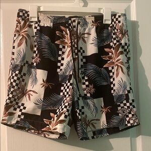 Patterned Swim Shorts with Tropical Design